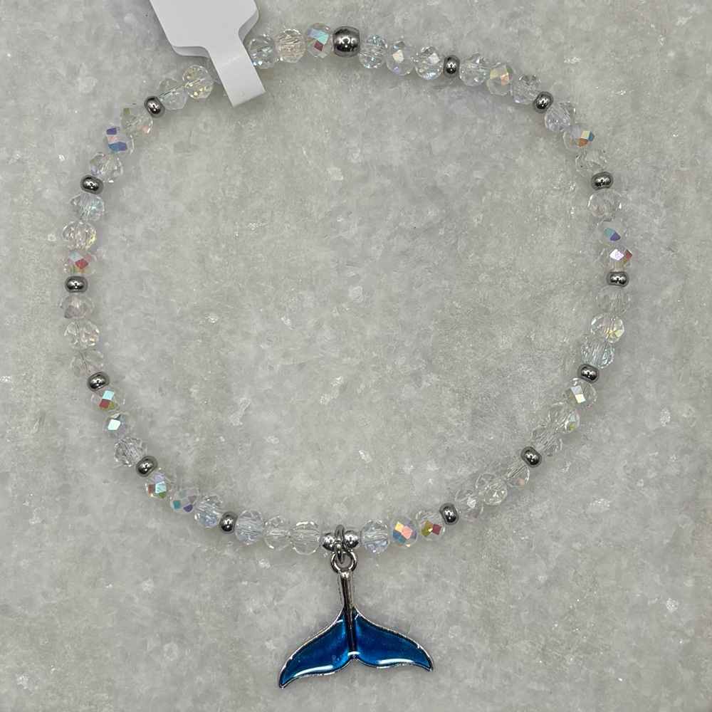 *ANKELT* Blue Whale Tail & AB Crystal Blue Stretchy Anklet - Picture 5 of 6
